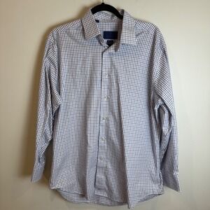 David Donahue Regular Fit Mens Dress Shirt Blue Plaid Long Sleeve 16.5 32/33